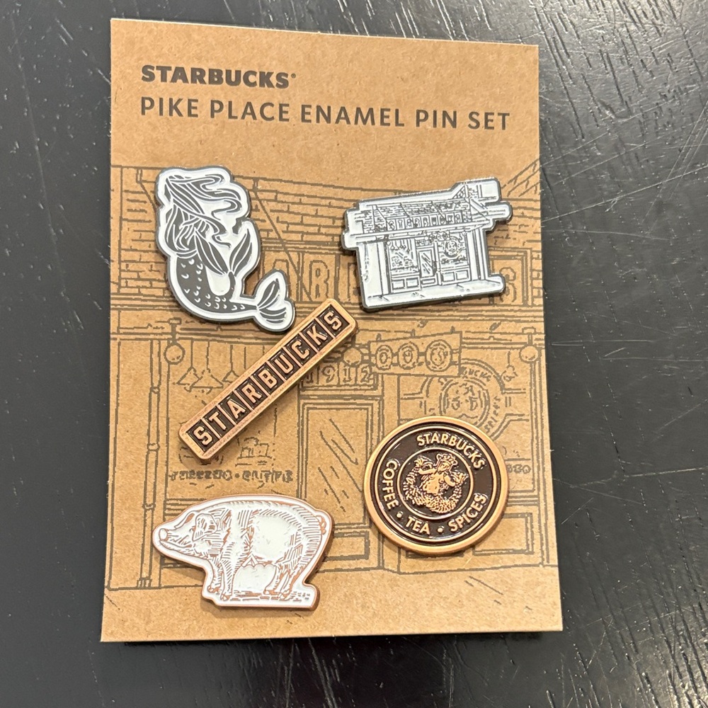 Starbucks Collectible Pike place  Enamel Pin Set - Black, White, Brown